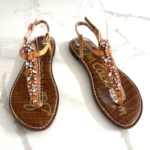 Sam Edelman Gwyneth Tan Sandals Studded with Sparkling Accents Sz 8.5